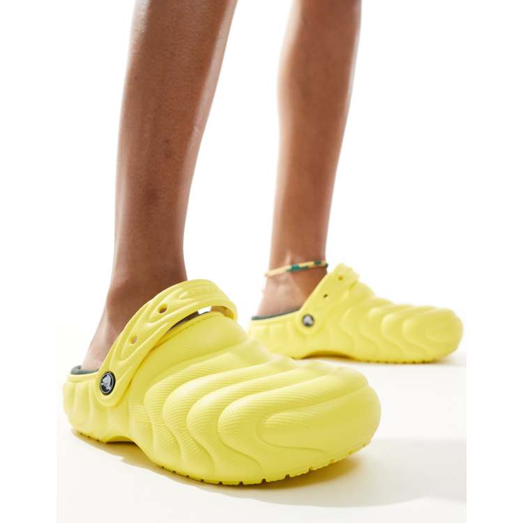 Fuzzy yellow crocs clearance