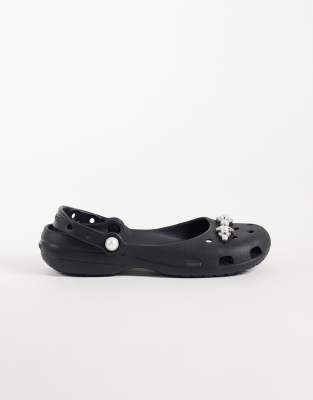 Crocs Classic Pearl Deatiled Ballet Clogs In Black