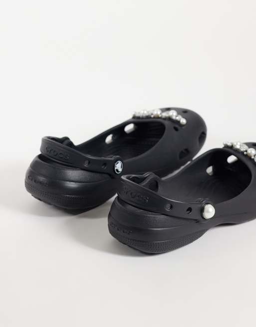 Crocs Classic Pearl deatiled Ballet clogs in black, 4 of 4
