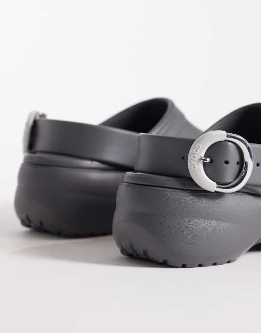Crocs Classic Platform Buckle Clogs in black, 3 of 4