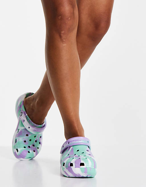 Crocs classic platform clogs in pistachio and lilac marble