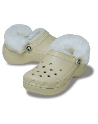 Crocs Classic Platform Fleece Lined Clogs In Neutral