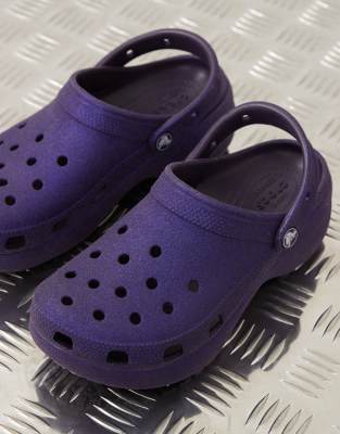 Crocs Classic Platform Glitter Sabots Femmes Dark Iris 42 In Animal Print