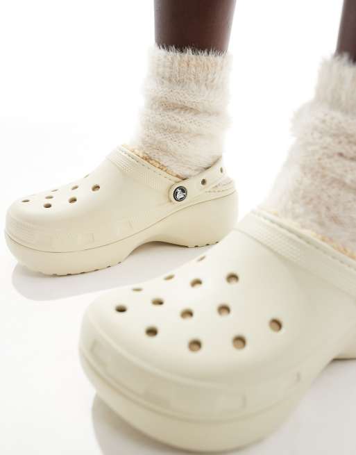 Crocs classic platform lined clogs in bone | ASOS