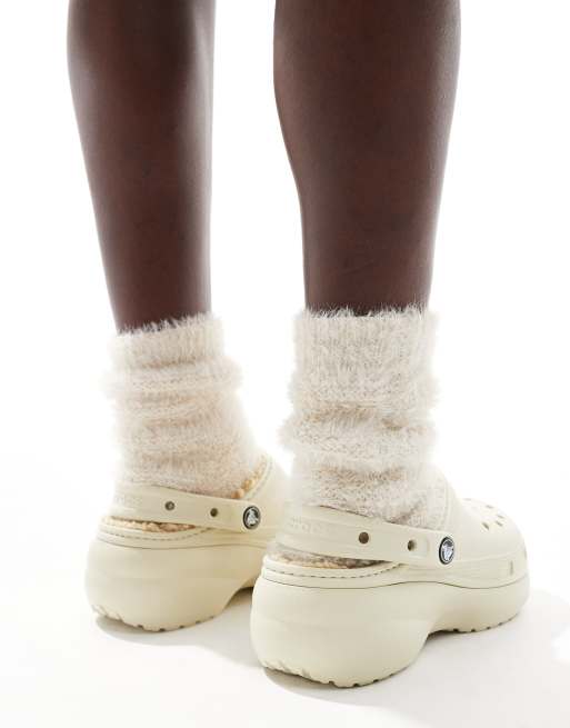 Crocs classic platform lined clogs in bone  , 3 of 4