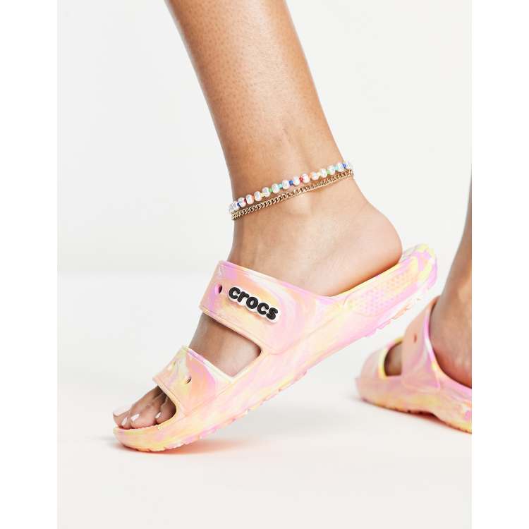 Crocs classic sandals in papaya marble ASOS