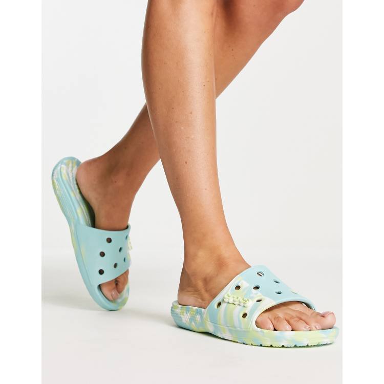 クロックス Crocs レディース サンダル ミュール フラット シューズ 靴 Classic Slide Flat Sandals In Celery Marble Cenditec Com