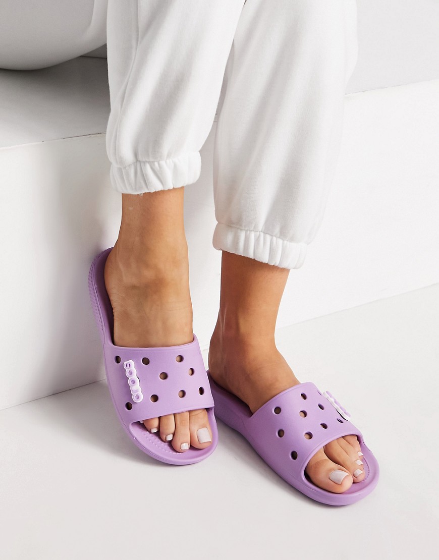 Crocs classic slide flat sandals in lilac-Purple