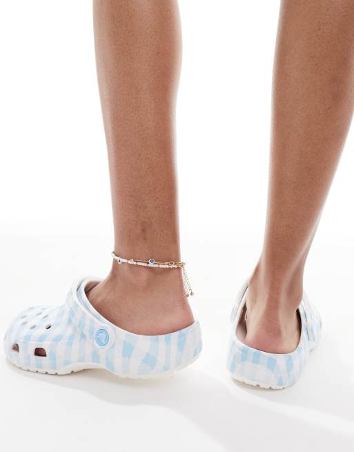 Crocs – Classic – Vita och blå, ginghamrutiga tofflor, 3 av 4