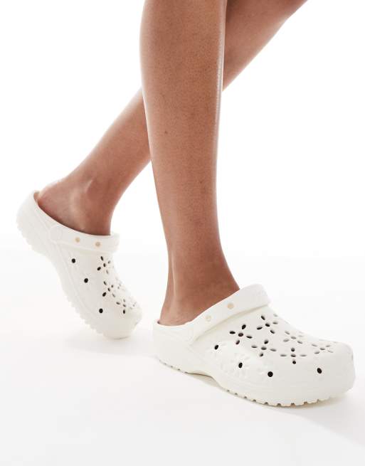Crocs - Classic - Zoccoli color gesso con cut-out a fiori