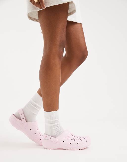 Crocs - Classic - Zoccoli rosa latte con fiori cut-out, 2 di 4