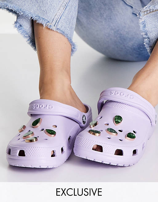 Crocs exclusive classic clogs with removable gems in lavender | ASOS