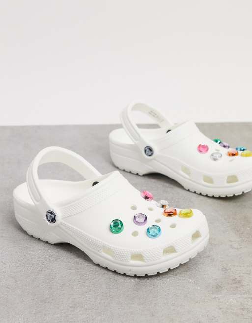 White crocs with buttons new arrivals