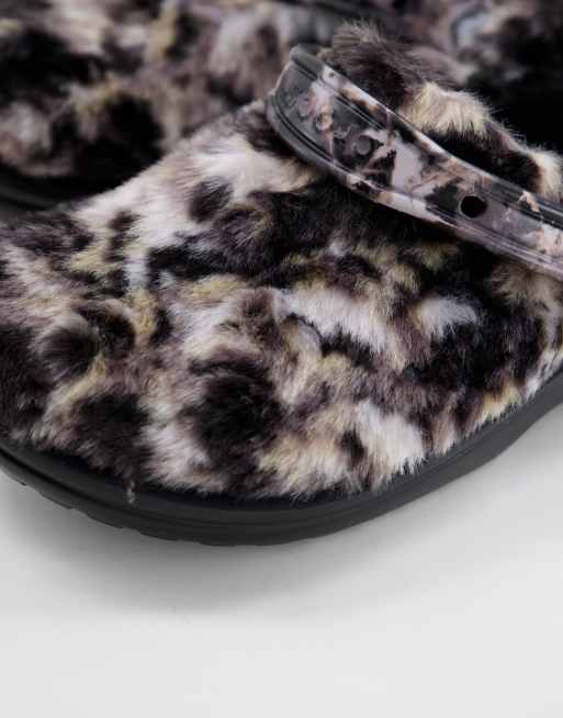 Crocs faux fur sure slip on clogs in black dye