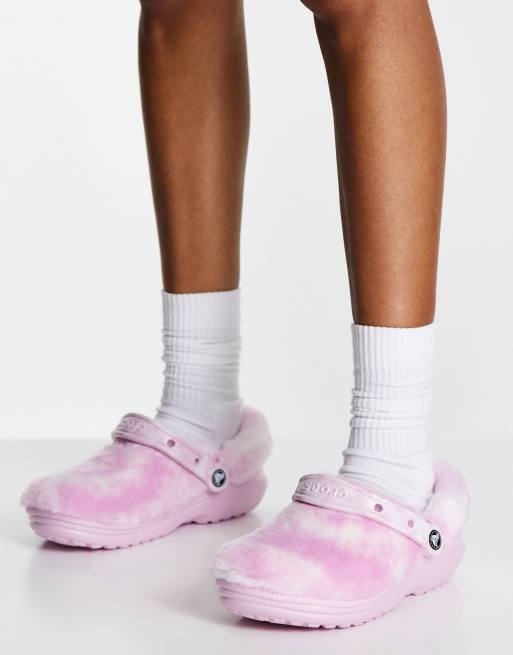 Crocs Fur Sure classic lined clogs in ballerina pink and white | ASOS