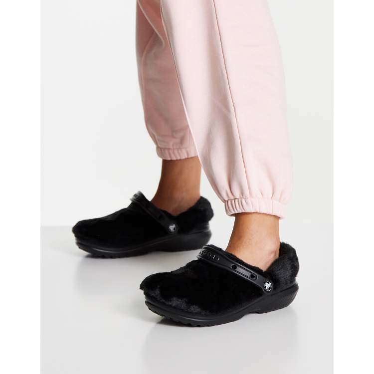 Crocs Fur Sure classic lined clogs in black ASOS