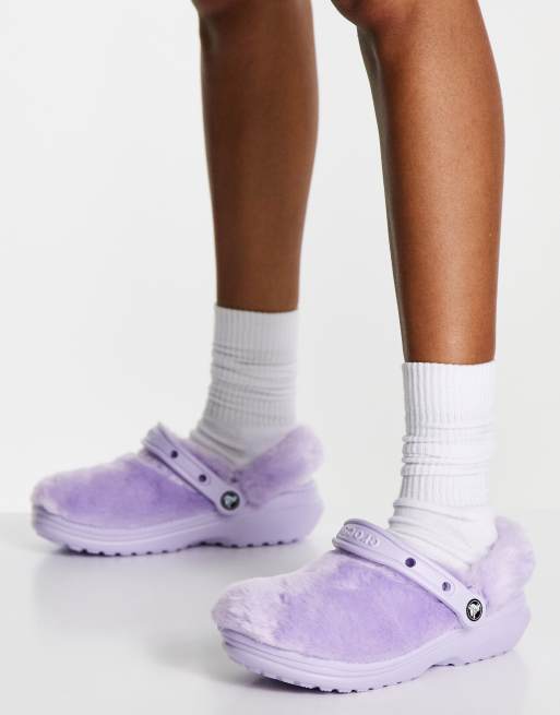 Purple hot sale fur crocs