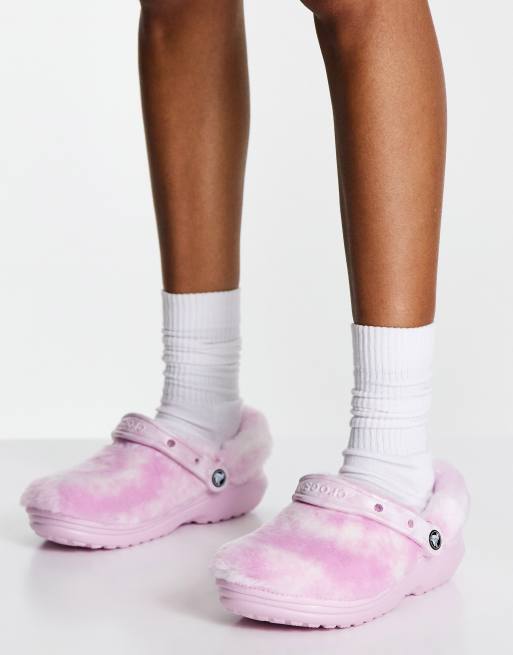Crocs - Fur Sure - Klassiske forede clogs i ballerinalyserød og hvid