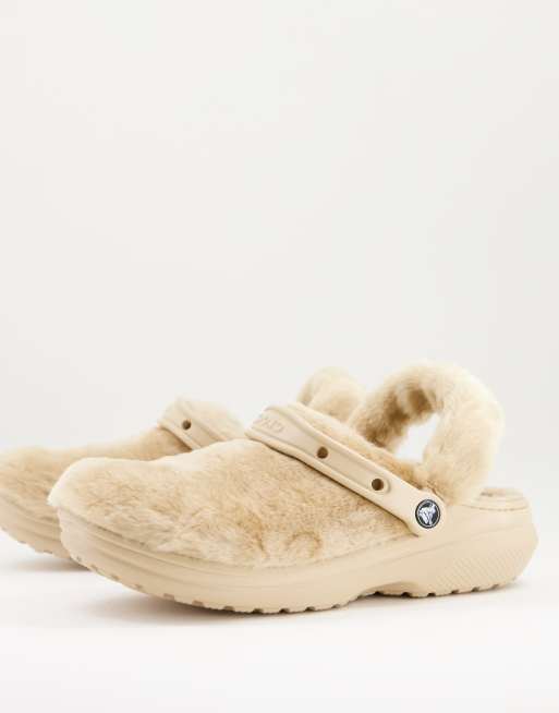 Tan crocs with hot sale fur