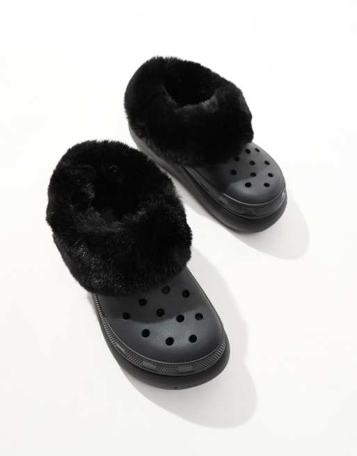 Crocs Furever Crush Sabots avec doublure en fourrure Noir ASOS
