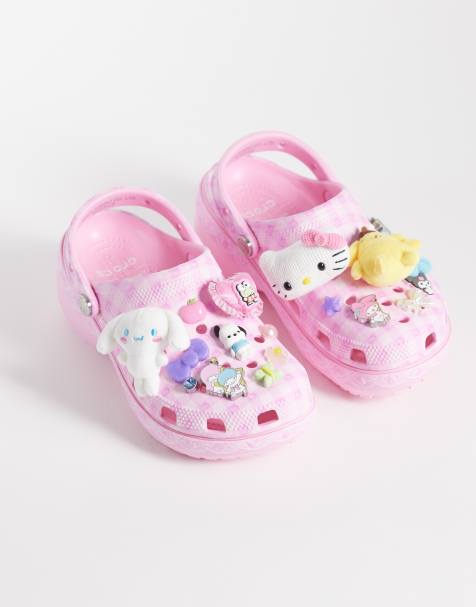 Crocs Hello Kitty Classic Platform Clogs in pink gingham - view 1