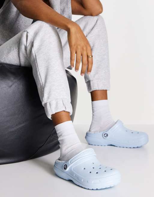 Light blue cheap fuzzy crocs