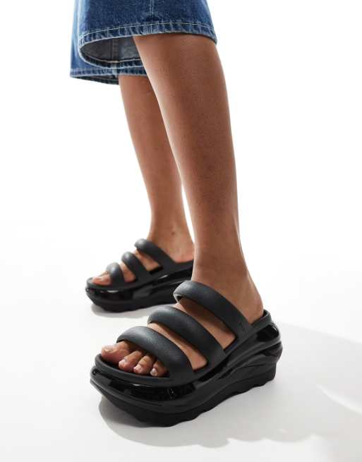 Crocs Mega Crush 3 strap sandals in black | ASOS