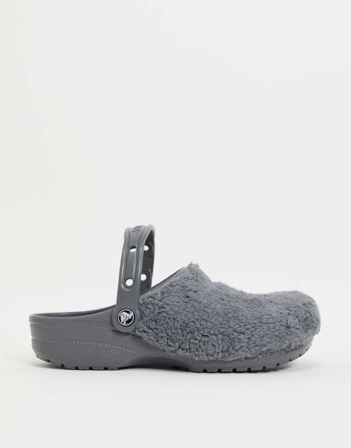 Gray crocs with outlet fur