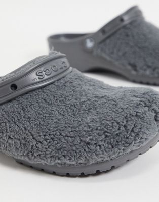fuzzy crocs grey