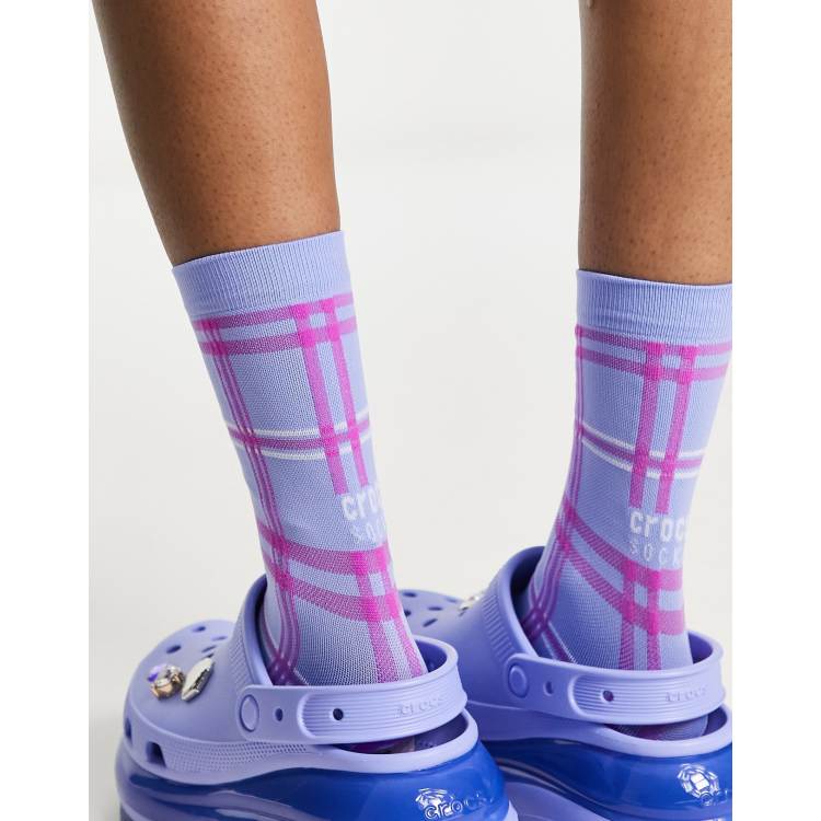 Crocs plaid check socks in purple ASOS