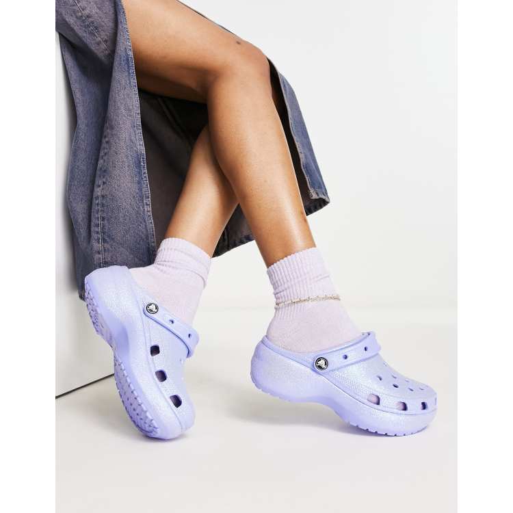 Crocs platform clogs in lilac glitter ASOS