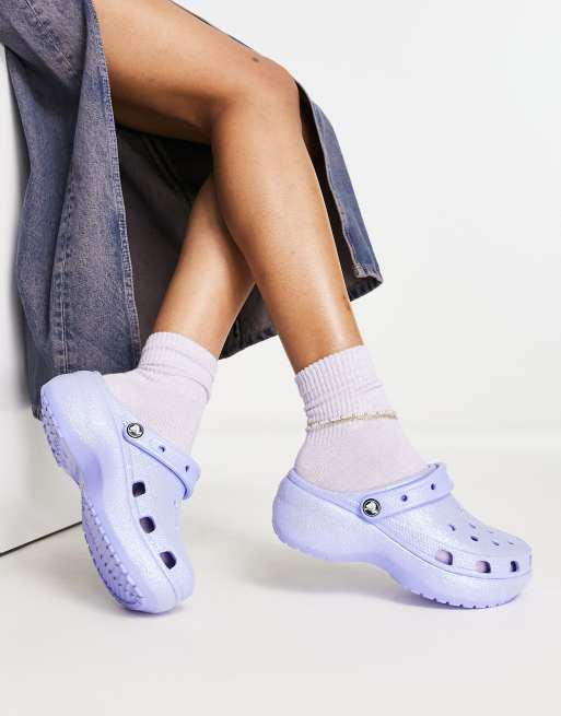 Crocs platform clogs in lilac glitter ASOS