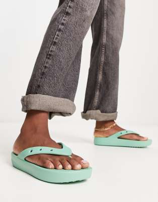 Crocs platform flip flops in jade stone