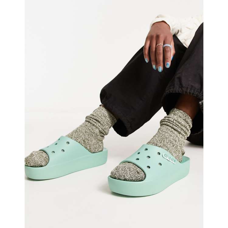 Crocs platform slide sandals in jade stone ASOS