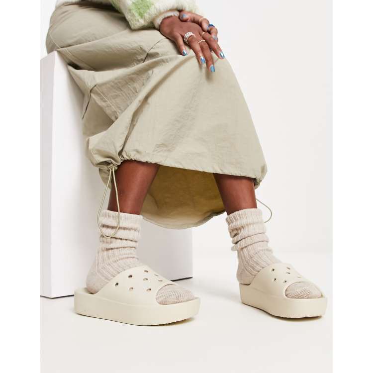 Crocs platform slider sandals in bone ASOS