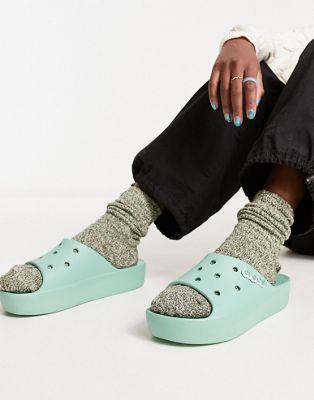 Crocs platform slider sandals in jade stone