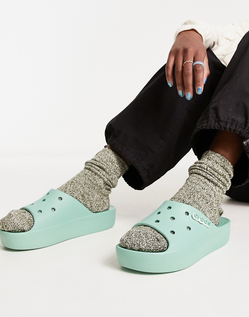 Crocs platform slider sandals in jade stone-Green