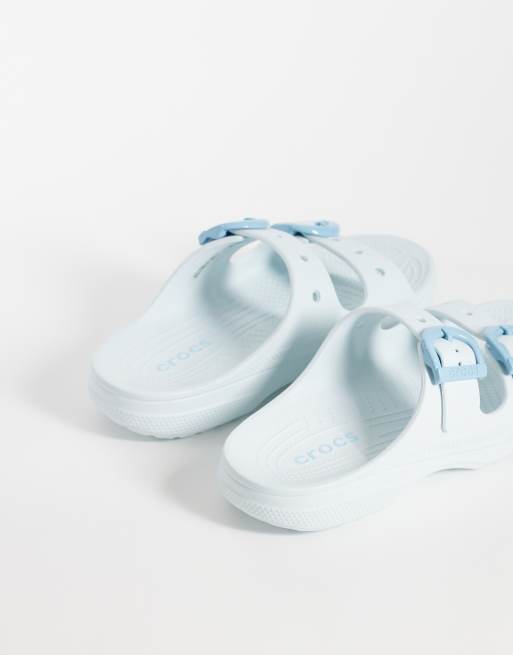 Crocs Saturday enamel buckle sandals in vapour ice, 3 of 4