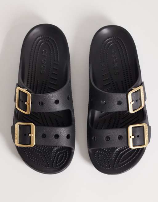Crocs Saturday Metallic Buckle Sandals in black | ASOS
