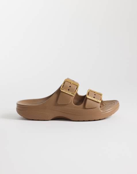 Crocs Saturday metallic buckle sandals in sepia - view 1