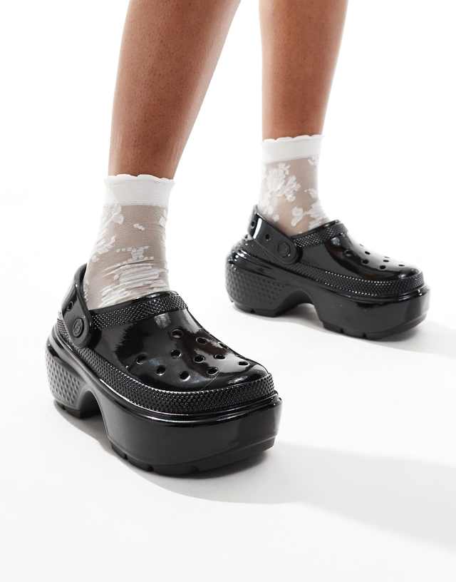 Crocs Stomp high shine clogs in black | ASOS