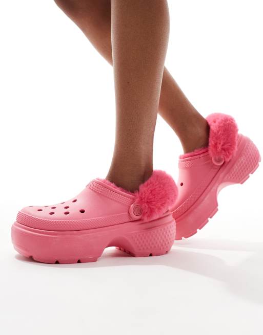 Pink lined crocs hotsell