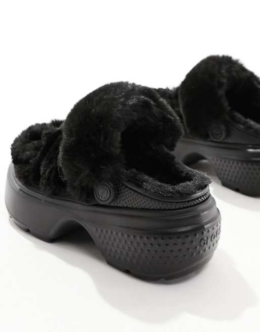 Crocs Stomp lined quilted clogs in black