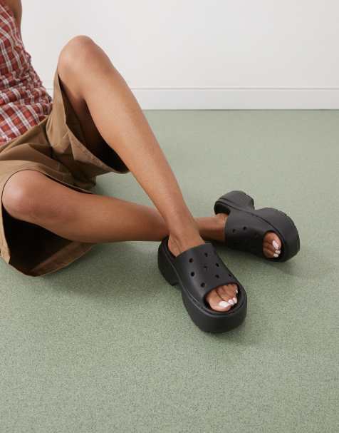 Crocs Stomp stacked slides in black - view 1