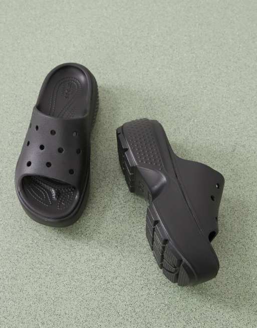 Crocs Stomp stacked slides in black