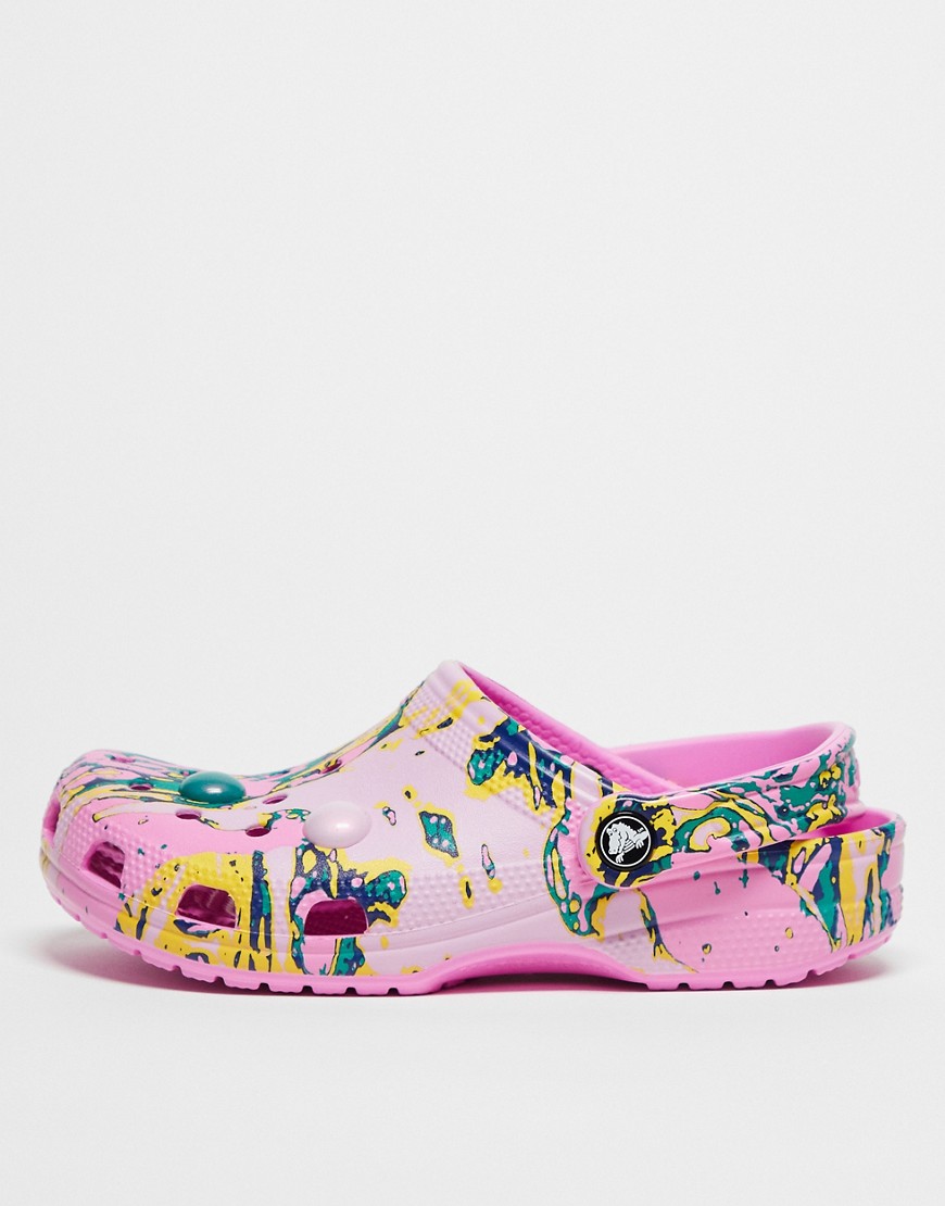 Crocs unisex ASOS exclusive classic bubble marble clogs in taffy pink multi