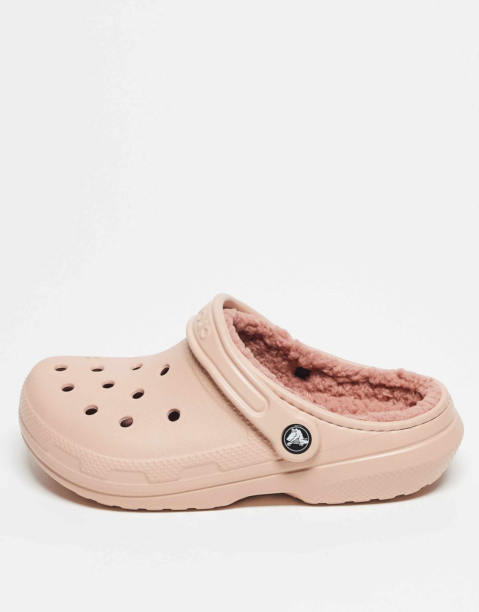 crocs unisex classic fleece clogs in pink caramel