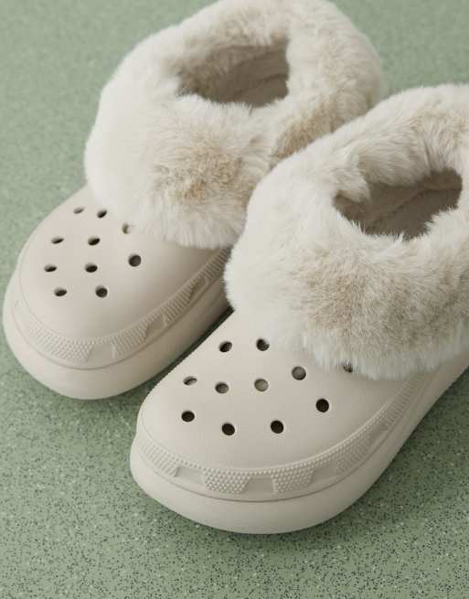 White Fleece Lined Crocs For Men Crocs Unisex Furever Crush Fur