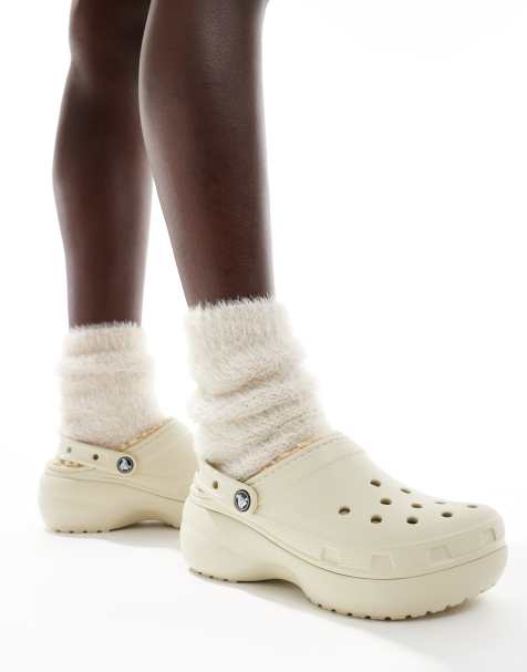 Crocs - Zoccoli con plateau classici foderati color osso - view 1