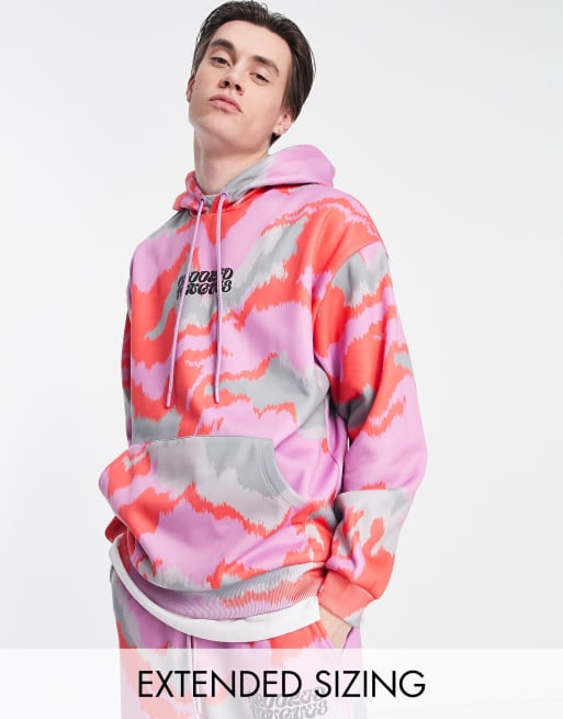 Crooked Tongues – Bluza oversize z kapturem w kolorowy wzór moro